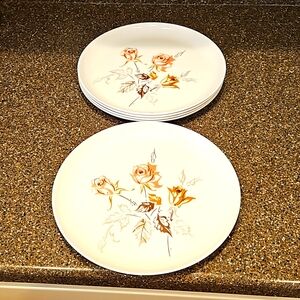 5 VTG Melmac Durawear Rose Brown Floral Dinner Plates Flowers 10"
